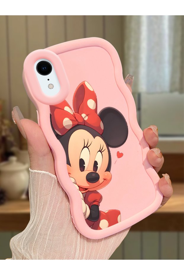 iPhone Xr Compatible Shockproof Simple Pink Silicone Phone Case Minnie Pattern