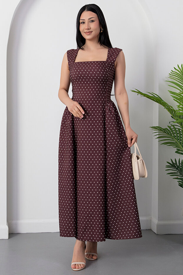Square Neck Tie Back Polka Dot Dress Grs3950