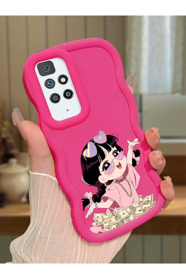 For Redmi 10 2022 Compatible Shockproof Simple Red Silicone Phone Case Cute Girl Pattern