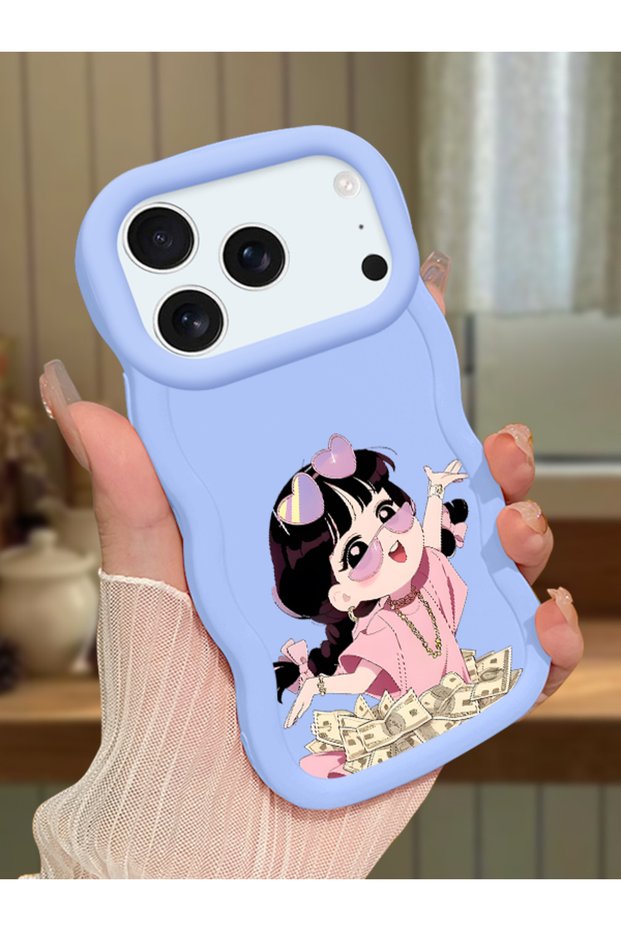 iPhone 17 Pro Compatible Shockproof Simple Blue Silicone Phone Case Cute Girl Pattern