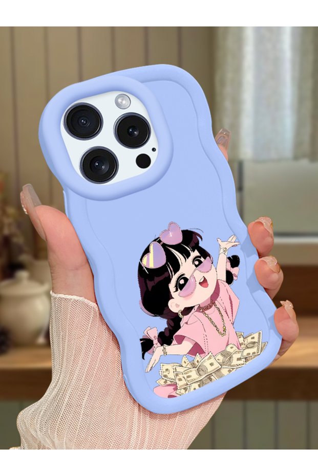 iPhone 12 Pro Compatible Shockproof Simple Blue Silicone Phone Case Cute Girl Pattern