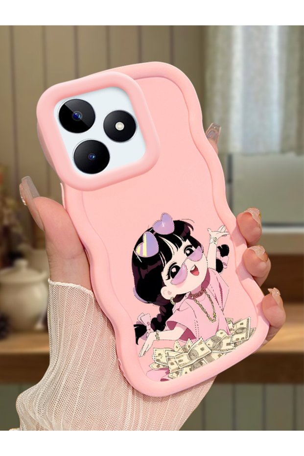 Realme Note 50 Compatible Shockproof Simple Pink Silicone Phone Case Cute Girl Pattern