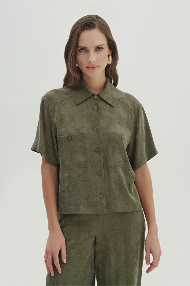 Shirt Collar Blouse with Pocket Detail