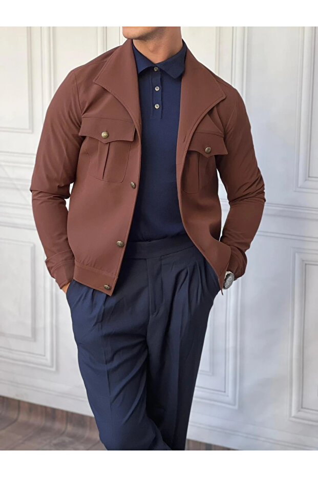 Slimfit Molded Cotton Boat Neck Coat