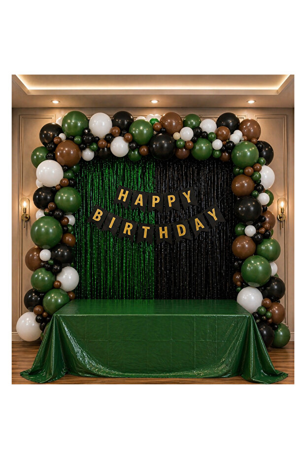 Black & Gold & Green Birthday Party Celebration & Curtain Table Balloon Set 36 Piece Product