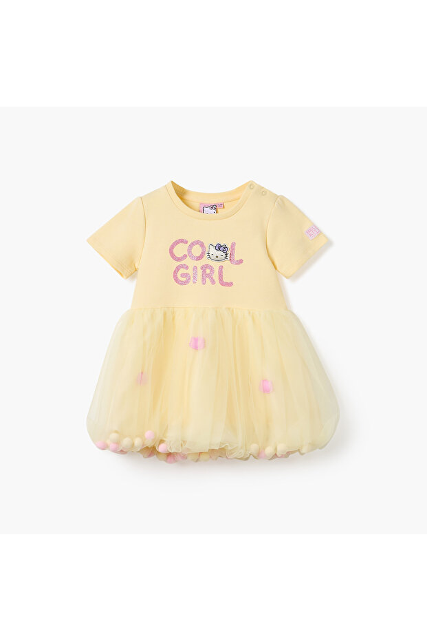 Hello Kitty Applique Tulle Dress with Short Sleeves