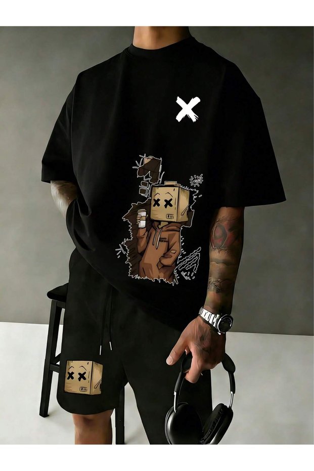 T-Shirt Shorts - T-Shirt with Shorts, Printed Crew Neck Top and Bottom Set