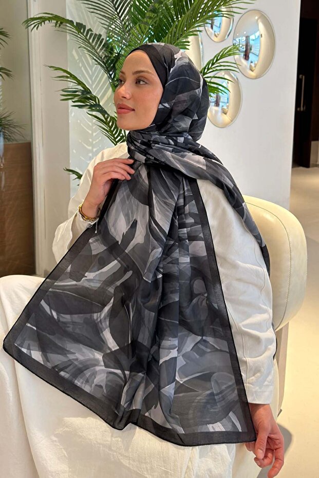 Brush Pattern Soft Shawl Black - 3