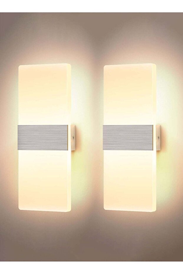 مصباح حائط LED (طقم من قطعتين، 40 سم/15.7 بوصة * 15 سم/5.9 بوصة، فضي، ضوء دافئ 3000 كلفن)