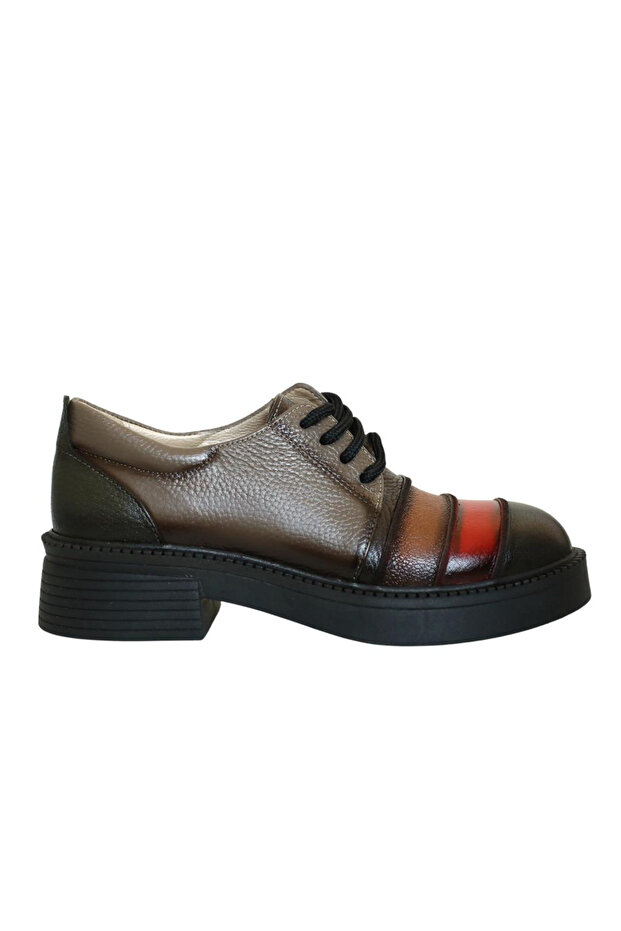 Khaki Leather Combination Women's Casual Shoes