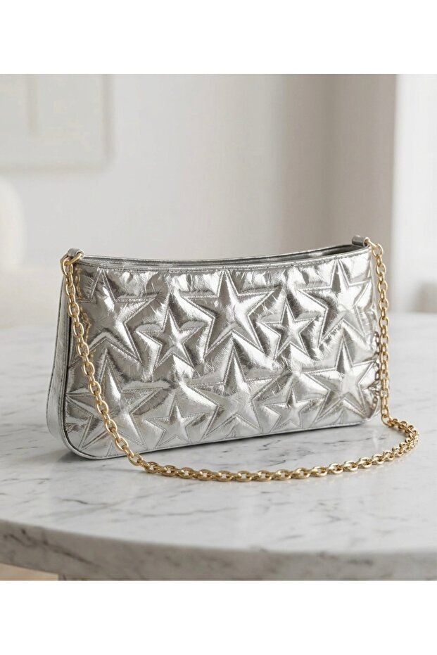Star Embroidered Chain Strap Shoulder and Arm Bag