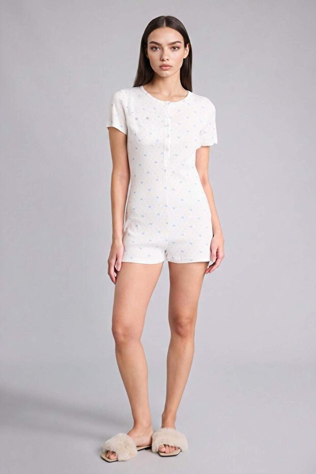 100% Cotton Regular Fit Crew Neck Short Sleeve Jumpsuit G6221Ax26Sm