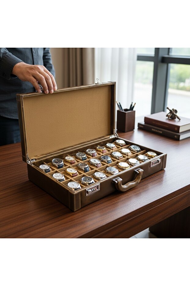 Watch Case 24-Piece Diplomat Model Brown Pull-Up Leather