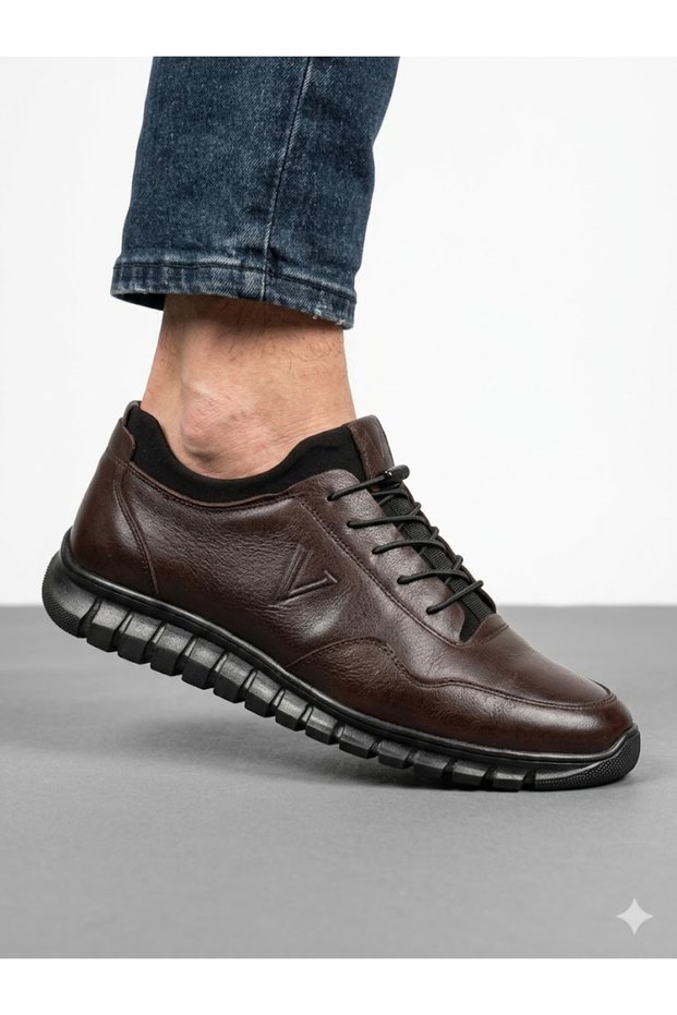 Men's Brown Genuine Leather Seasonal Orthopedic Sole Casual Shoes