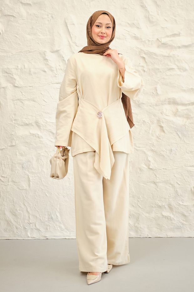 Women's Tie-Waist Trouser Suit Cream