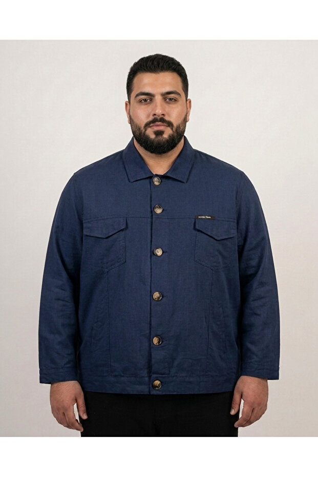 Large Size Collared Buttoned Cotton Summer Men's Jacket - 2