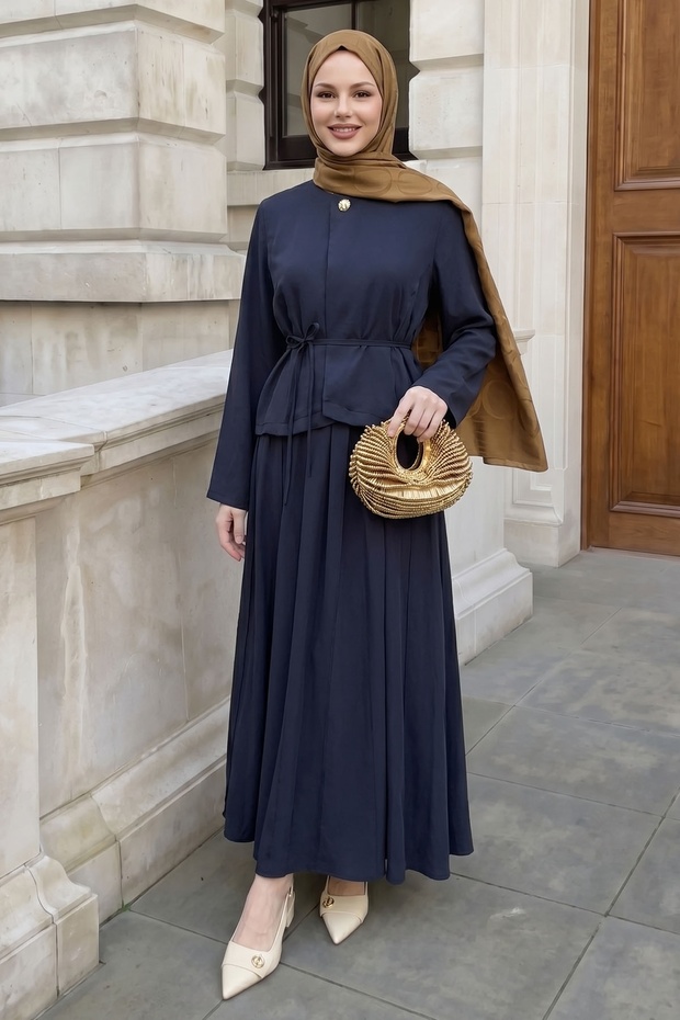 Double Navy Blue Suit with Stitched Skirt