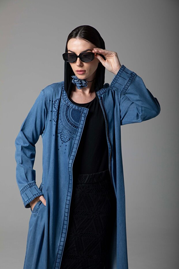 Blue Aura – Denim Abaya Embroidered