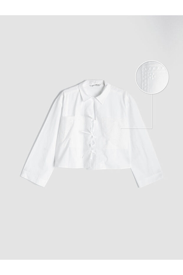 Ekru embroidered poplin women's shirt from gulis clothing