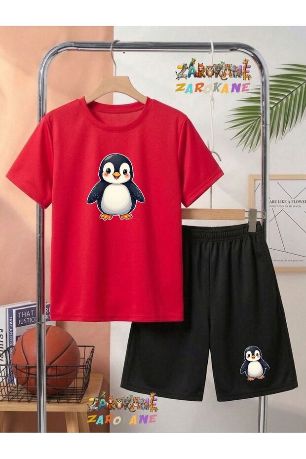 Penguin Printed Top and Shorts/T-Shirt Two-Piece Summer Kids' Set