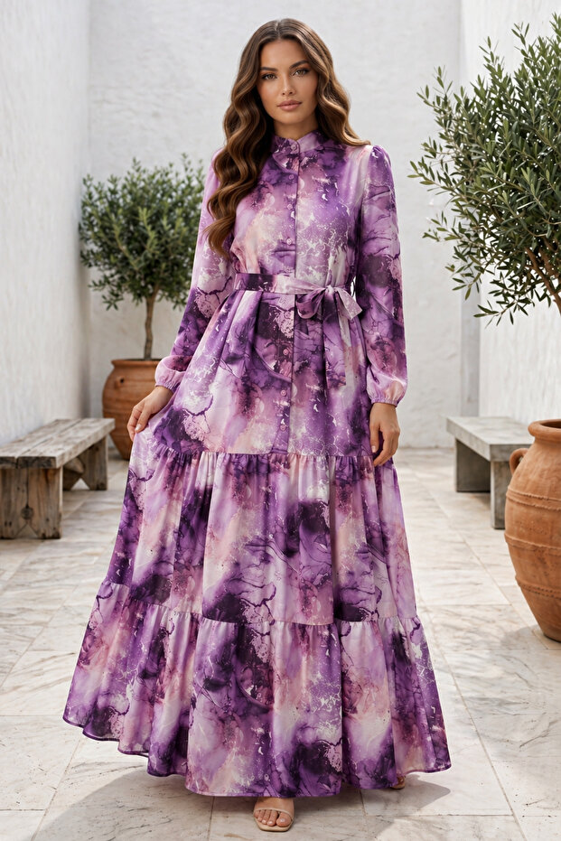 Patterned Hijab Jessica Dress B597 Purple