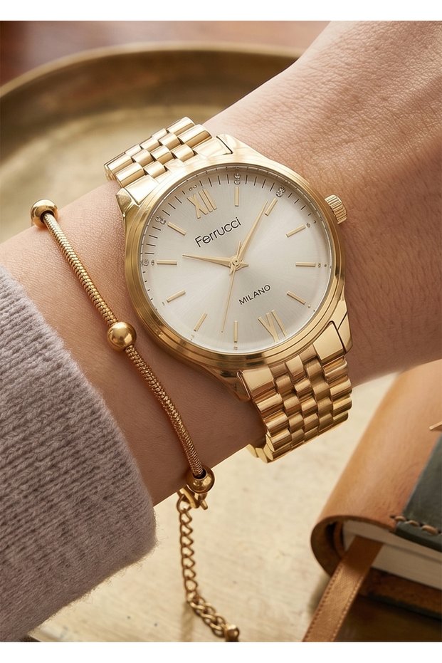 Milano Women's Gold Metal Cord White Dial Wristwatch 2 Years Warranty