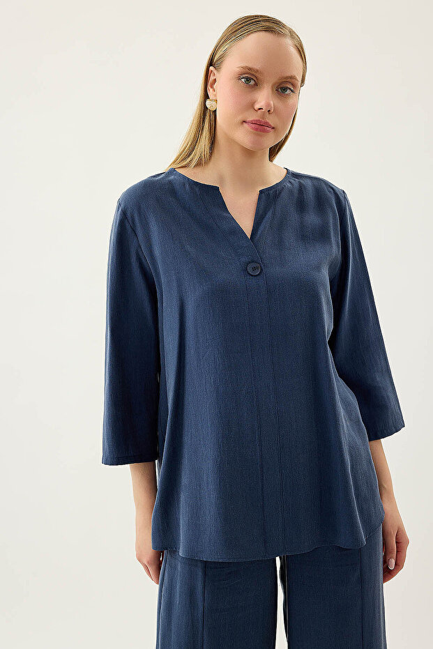 Single Button Casual Blouse - 2