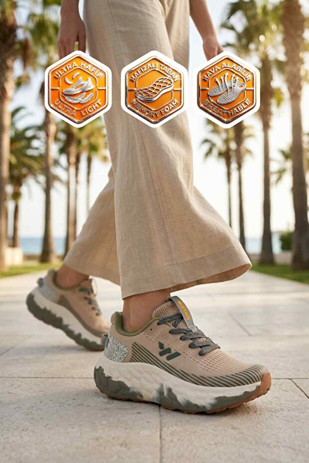 Beige Mesh Lightweight Flexible Memory Sole Unisex Sports Shoes Flystep g