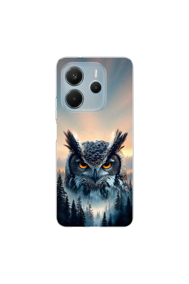 Redmi Note 14 Compatible Owl Design Transparent Case