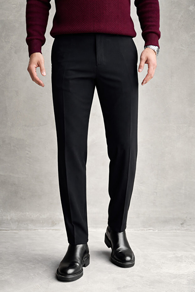 Men's Black Regular Fit Fabric Trousers Classic Stylish Office Casual Lycra Comfortable Cut Trousers