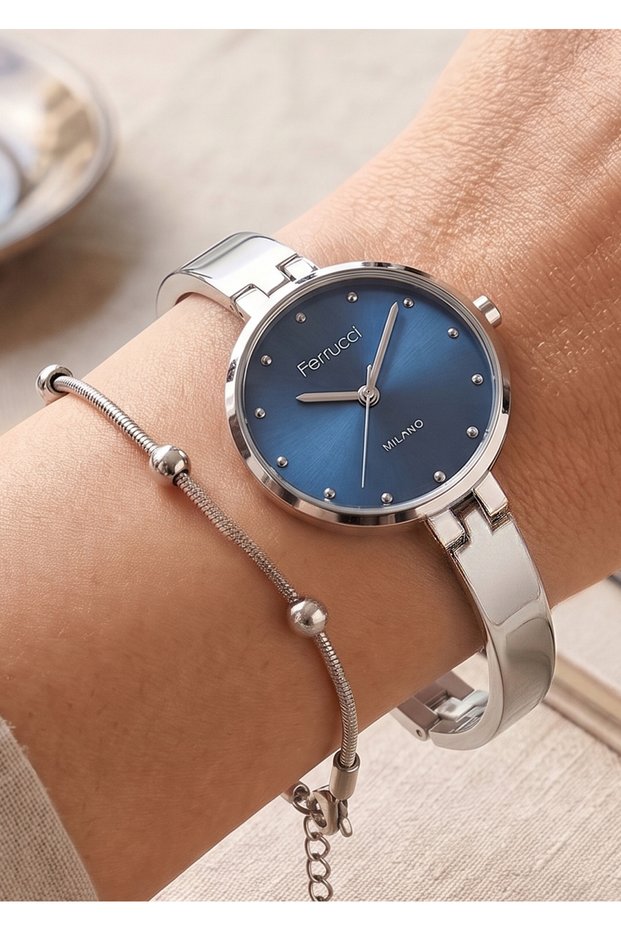 Milano Women's Silver Metal Cord Blue Dial Minimal Elegant Wristwatch 2 Years Warranty