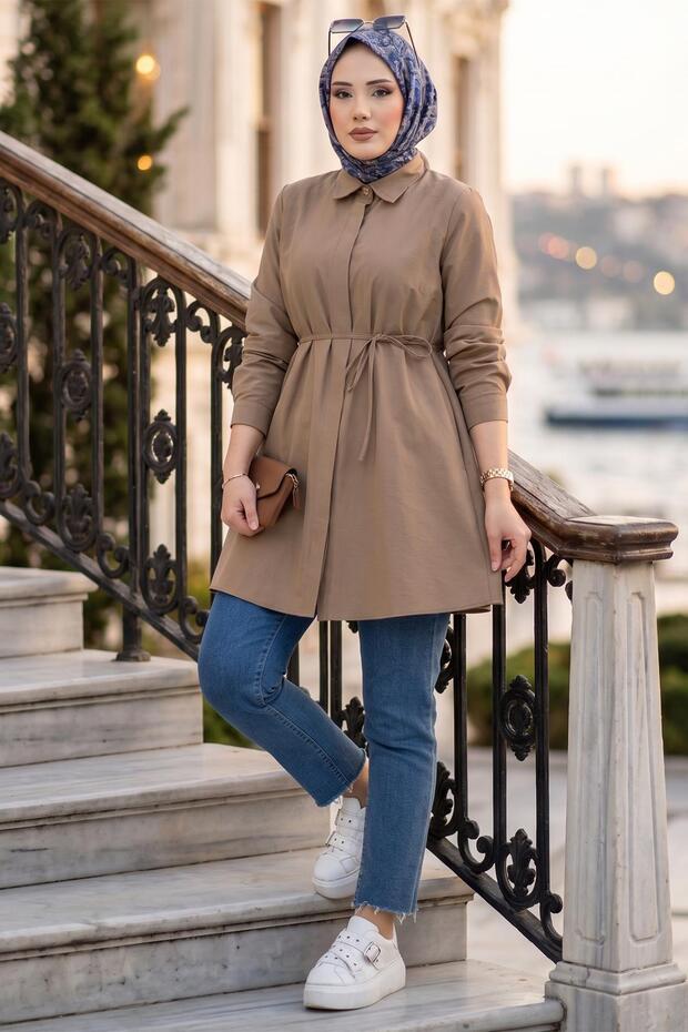 تونيك بجيوب مربوطة من فرو المنك HM2911