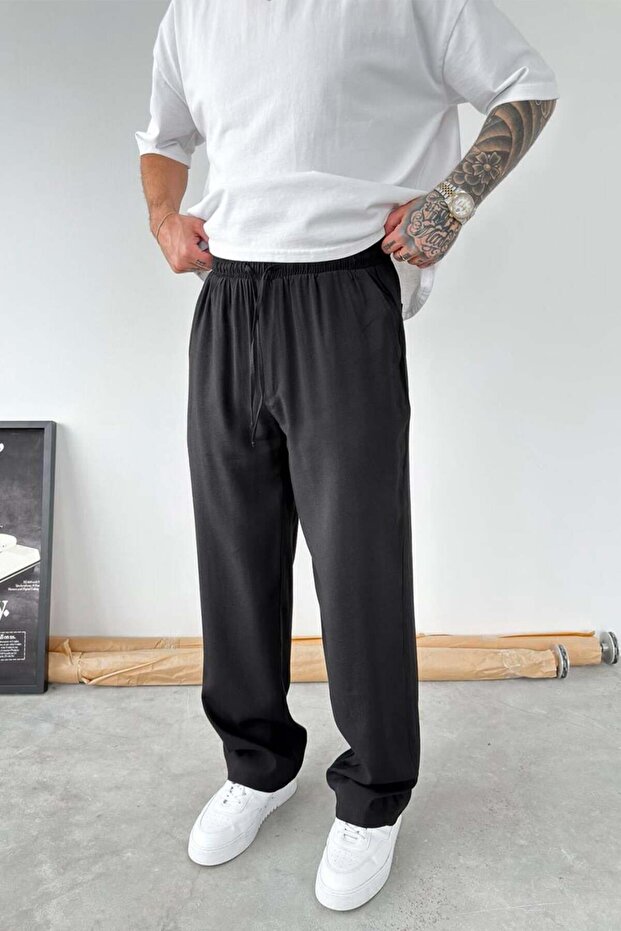 Black Modal Fabric Baggy Pants