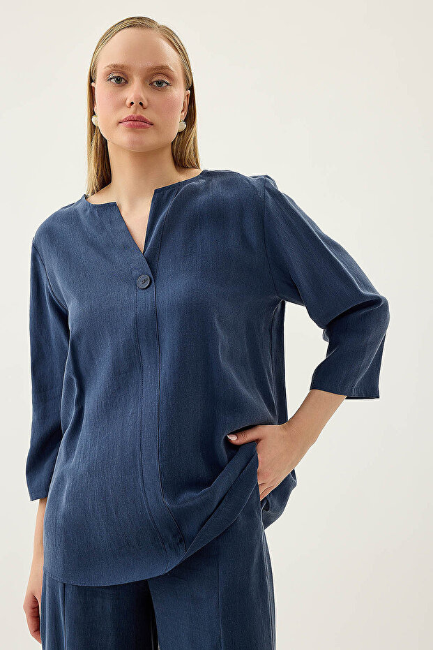 Single Button Casual Blouse - 1
