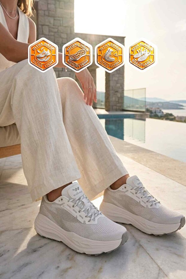 حذاء رياضي أبيض فضي شبكي خفيف الوزن ومرن للجنسين من نوع Flexion G