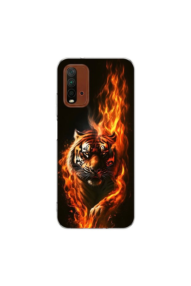 Redmi 9t Compatible Tiger Design Transparent Case