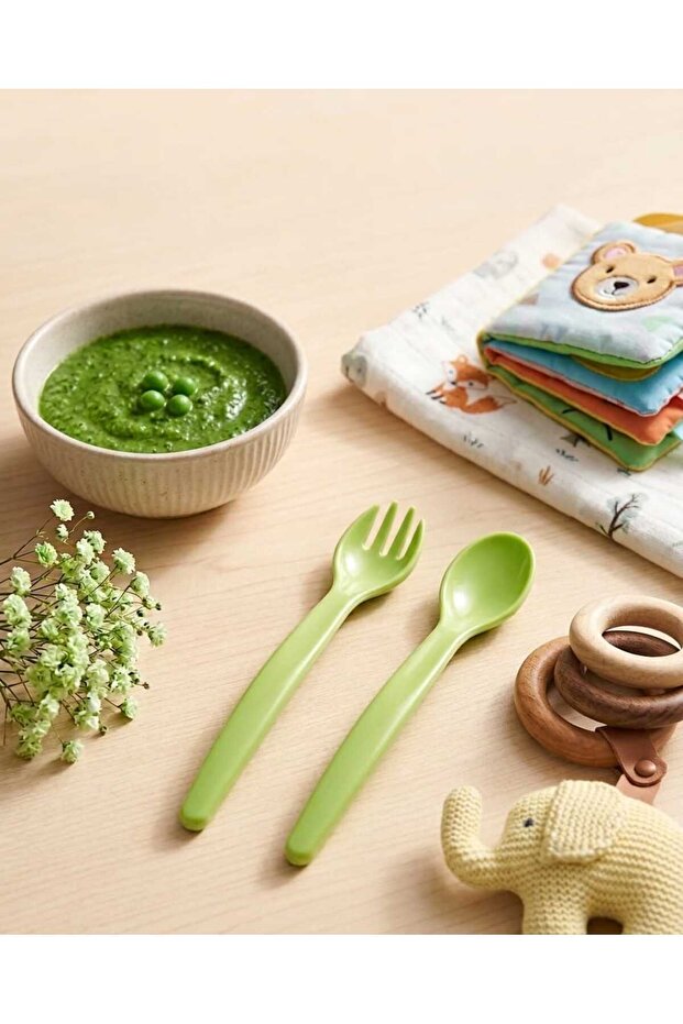 Baby and Child Fork Spoon Set - Green Color