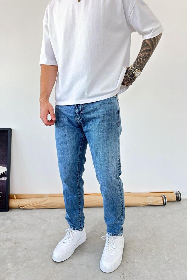 Textured Blue Basic Boyfriend Pants - 2