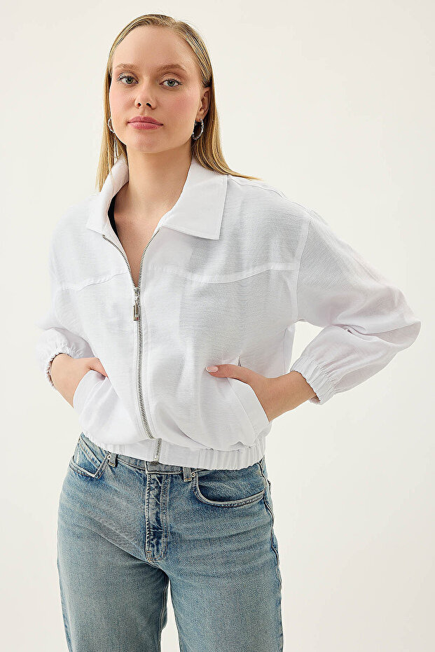 Bomber Jacket with Front Zipper Pocket - 1