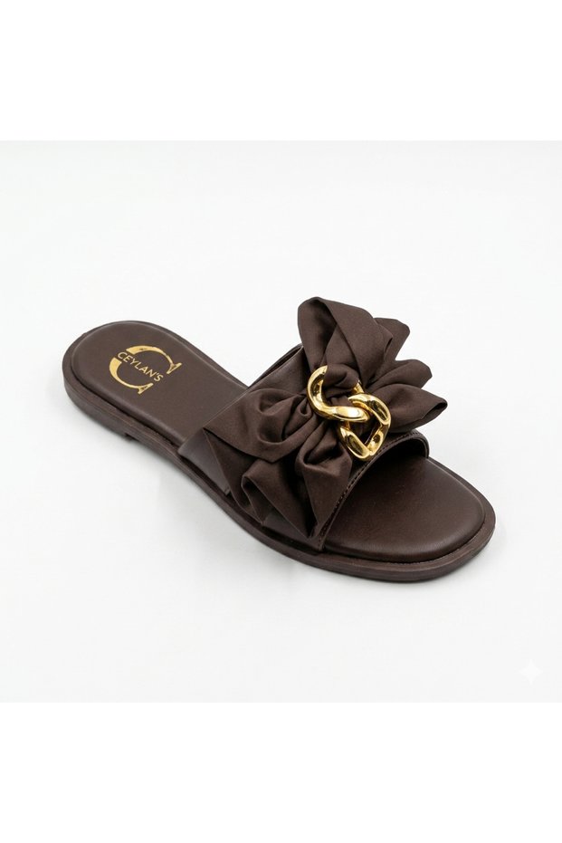 Women's Bowknot Gold Buckle Detailed Casual Slippers