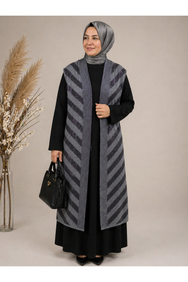 Women's Standard Long Hijab Vest with Sequin Details, Mother's Vest