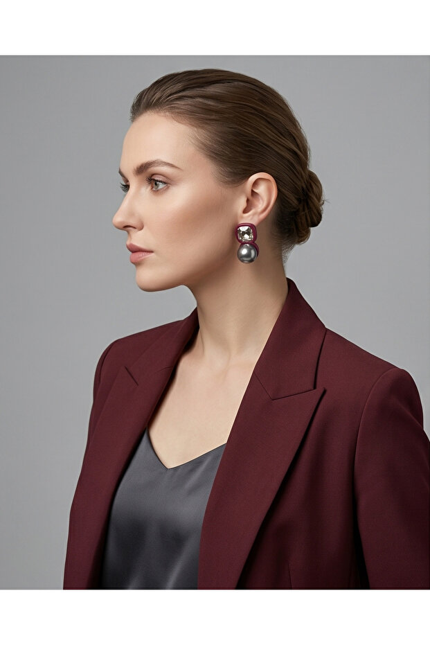 Burgundy Gray Color Earrings