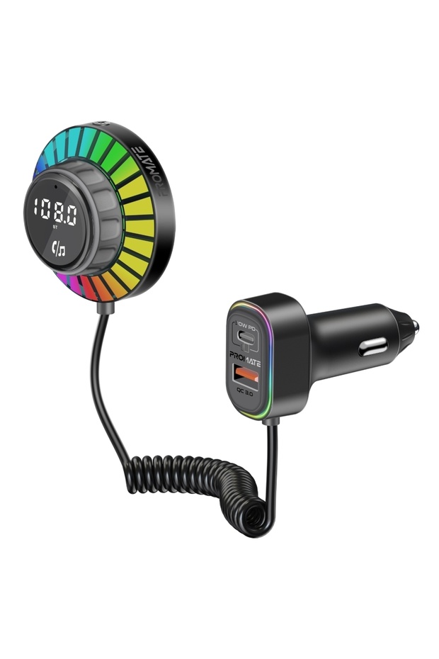 Smartune-ext Bluetooth FM Transmitter With Super-charge PD30W USB-C Port, QC3.0 18W