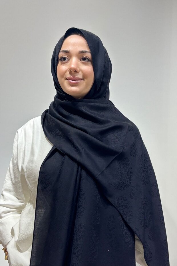 شال جاكار أسود من القطن والخيزران