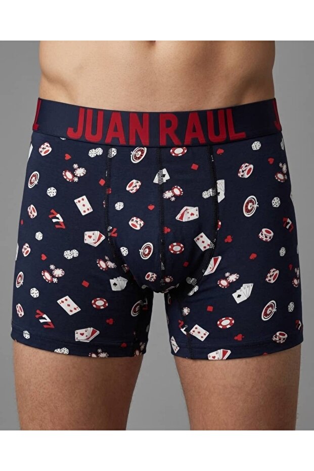 Men's Navy Blue Casino Dice and Playing Cards Patterned Fun Cotton Boxer - Db309