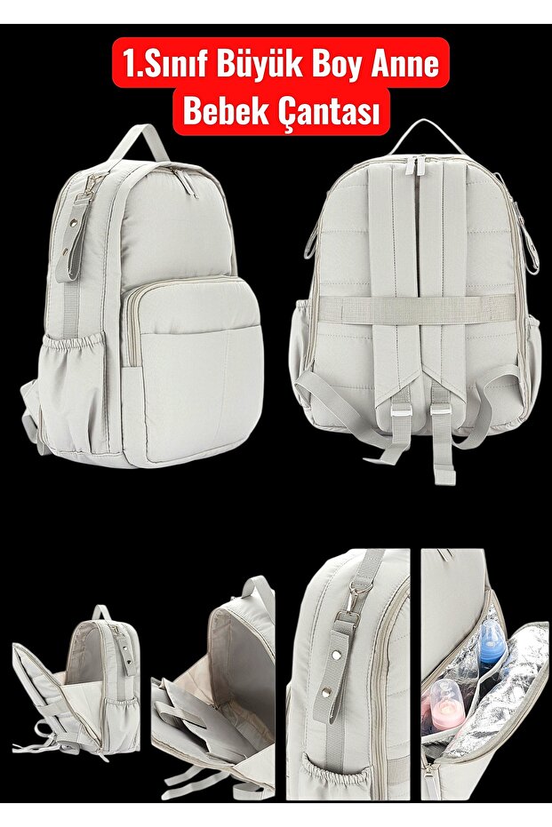 Luxury Gray Large Size 1St Class Thermal Multi-Pocket Mother Baby Care Bag