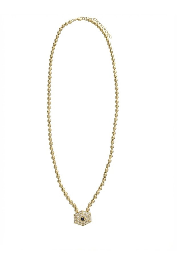 Sultana Navy Blue Stone Gold Necklace