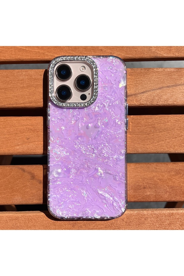iPhone 16 Pro Compatible - Gradient Hologram Cover with Camera Stone and Glittery Phone Case — Color: m