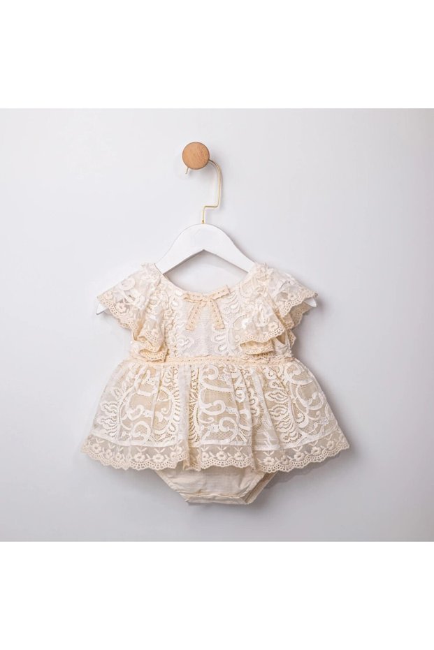 Mary Back Bow Detailed Lace Baby Girl Romper
