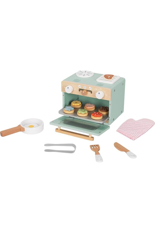 Wooden Mini Oven Playset 21pcs – Montessori Pretend Play Kitchen Set with Cookies